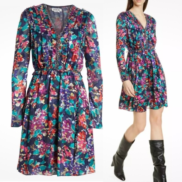 JASON WU Dress Motion Floral Silk Trim A-Line Multicolor Large Burnout Fabric - Picture 16 of 16